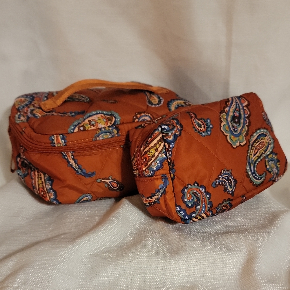 Vera Bradley Orange Paisley Cosmetic Bag Set